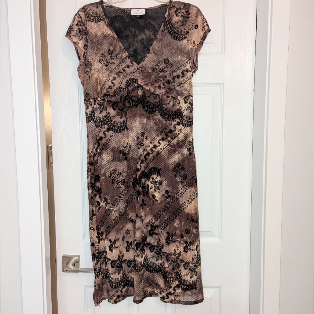 Current Black and Brown Lace-look Dress